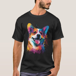 Camiseta Pintura Colorida de Corgi Feliz Animais Cachorro