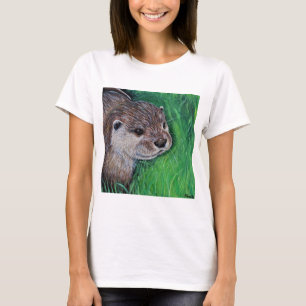Camiseta Pintura com a lontra do pequeno rio