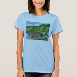 Camiseta Pintura da aguarela do lago mountain das árvores