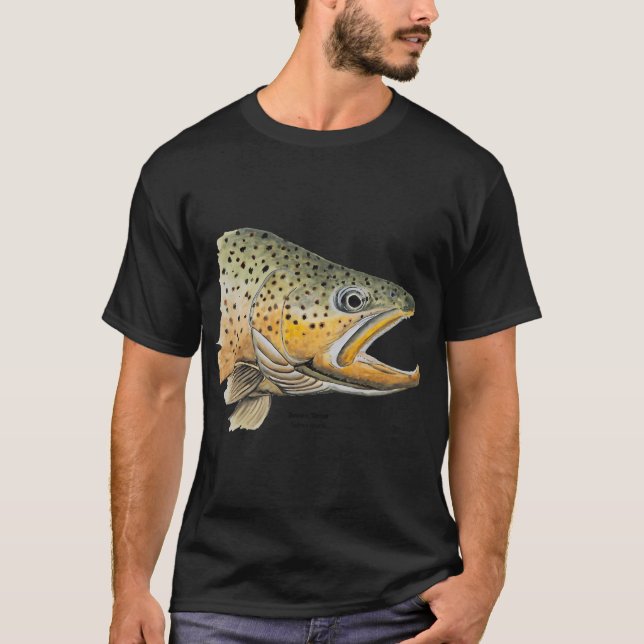 Camiseta Pintura da Cabeça de Truta Marrom (Frente)
