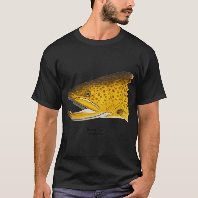 Camiseta Pintura da Cabeça de Truta Marrom 2 (Frente)