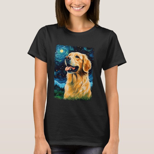 Camiseta Pintura da Noite Estrelada com Cachorro Retriever  (Frente)
