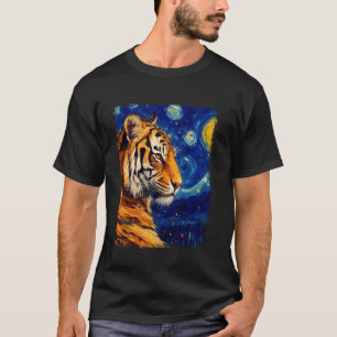 Camiseta Pintura da Noite Estrelada com Gato Bengal