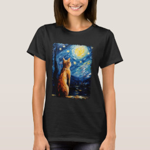 Camiseta Pintura da Noite Estrelada com Gato Laranja Abissí