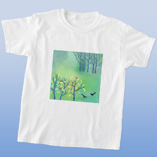 Camiseta Pintura da Paisagem Verde Moderna de abril