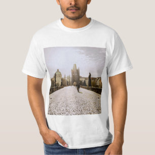 Camiseta Pintura da ponte de Charles em Praga no nascer do