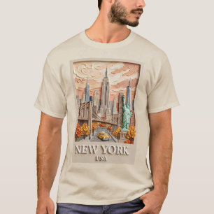 Camiseta Pintura da Silhueta Texturizada em 3D da Cidade de