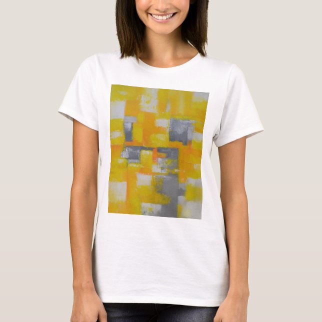 Camiseta pintura de abstrato branca cinza amarela  (Frente)