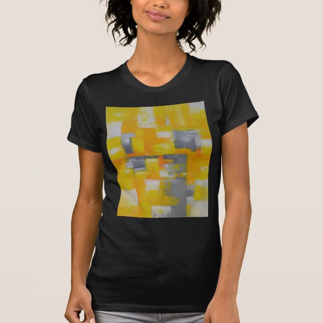 Camiseta pintura de abstrato branca cinza amarela  (Frente)