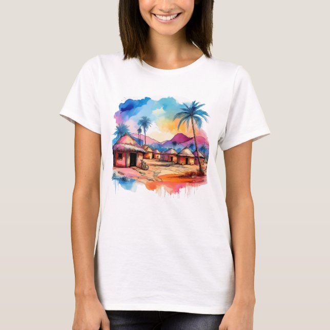 Camiseta Pintura de Aquarela em Vibrações Africanas (Frente)