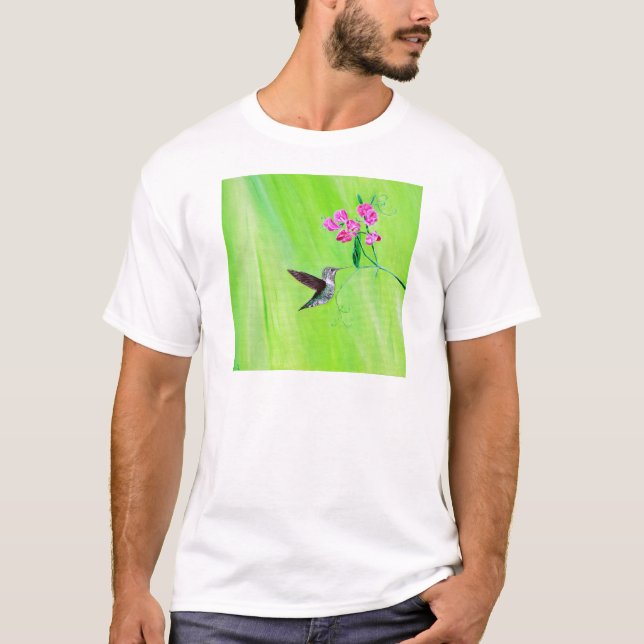 Camiseta Pintura de aves e ervilhas doces (Frente)