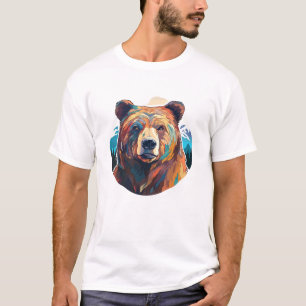 Camiseta Pintura de beleza da vida selvagem com urso pardo