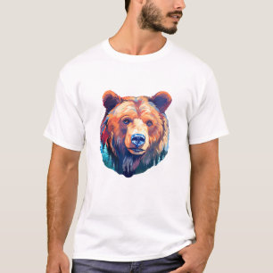 Camiseta Pintura de beleza da vida selvagem com urso pardo
