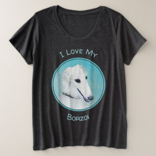 Camiseta Pintura de Borzoi (branca) - Arte de Cachorro Orig