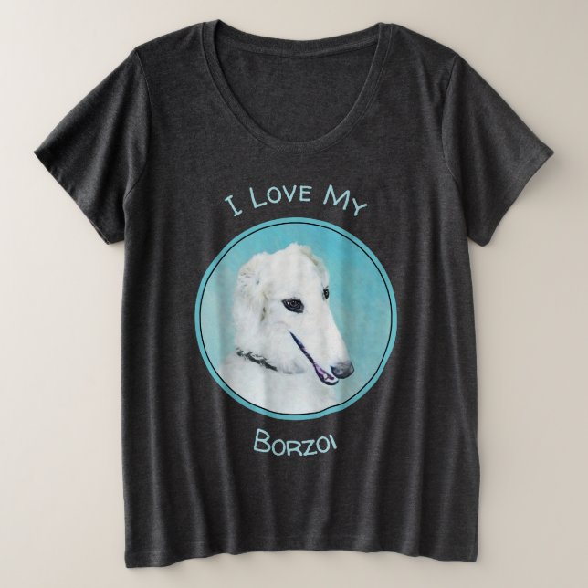 Camiseta Pintura de Borzoi (branca) - Arte de Cachorro Orig (Frente do Design)