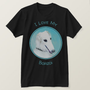 Camiseta Pintura de Borzoi (branca) - Arte de Cachorro Orig