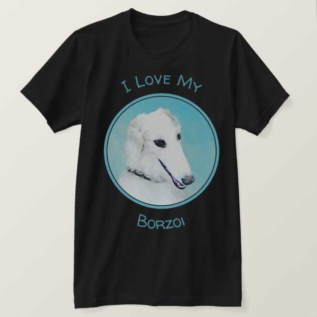 Camiseta Pintura de Borzoi (branca) - Arte de Cachorro Orig (Frente do Design)