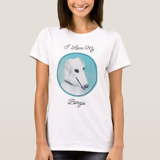 Camiseta Pintura de Borzoi (branca) - Arte de Cachorro Orig (Frente)