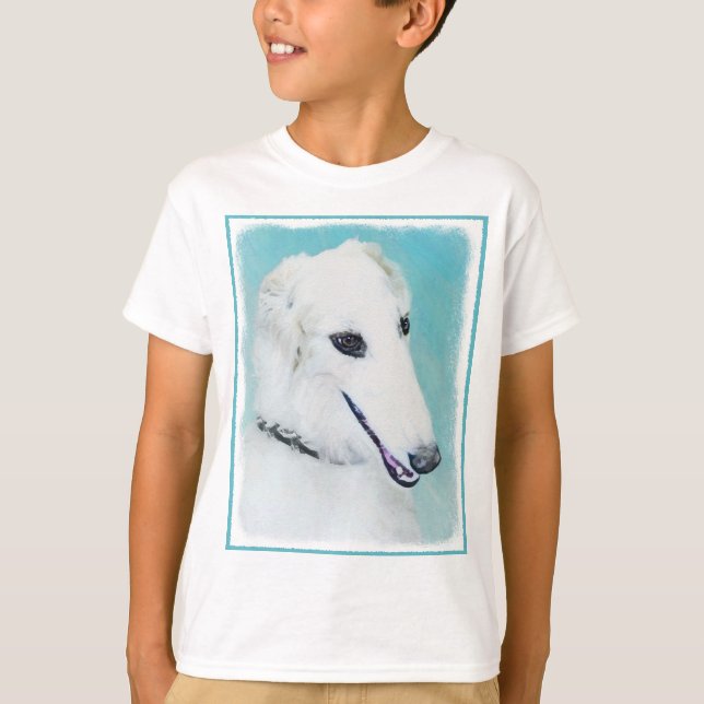 Camiseta Pintura de Borzoi (branca) - Arte de Cachorro Orig (Frente)