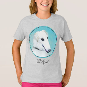 Camiseta Pintura de Borzoi (branco) - Arte de Cachorro Orig