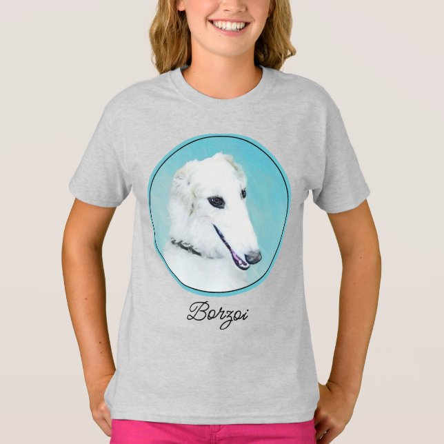 Camiseta Pintura de Borzoi (branco) - Arte de Cachorro Orig (Frente)
