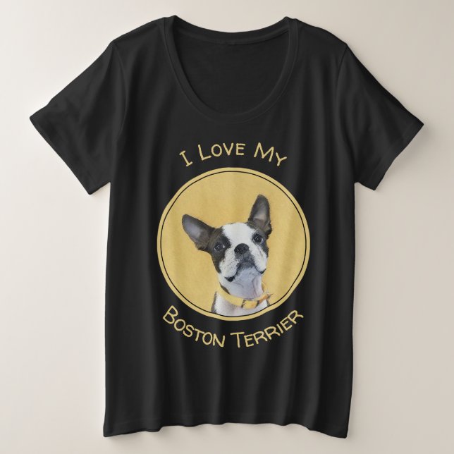 Camiseta Pintura de Boston Terrier - Arte de Cachorro Origi (Frente do Design)