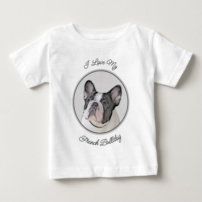 Camiseta Pintura de Bulldog Francês (Brindle Pied) - Arte C (Frente)