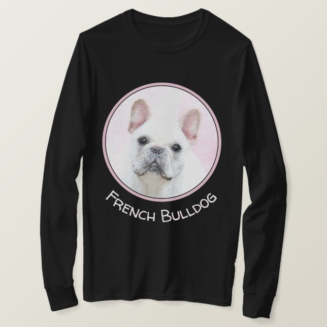 Camiseta Pintura de Bulldog Francês (Creme/Branco) - Arte C (Frente do Design)