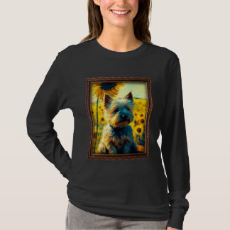 Camiseta Pintura de Cairn Terrier com Girassol Flor Mãe Mul