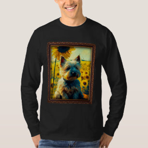 Camiseta Pintura de Cairn Terrier com Girassol Flor Mãe Mul