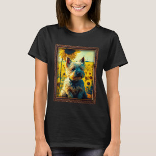 Camiseta Pintura de Cairn Terrier com Girassol Flor Mãe Mul