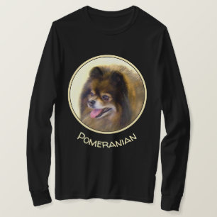 Camiseta Pintura de Cão Original Pomerana de Preto e Tan