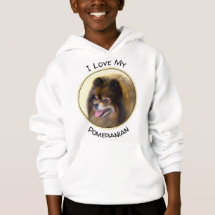 Camiseta Pintura de Cão Original Pomerana de Preto e Tan