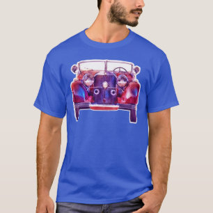 Camiseta Pintura de carro clássico vintage vermelho azul pr