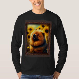 Camiseta Pintura de Chow Chow Girassol Flor Mamãe Mulheres