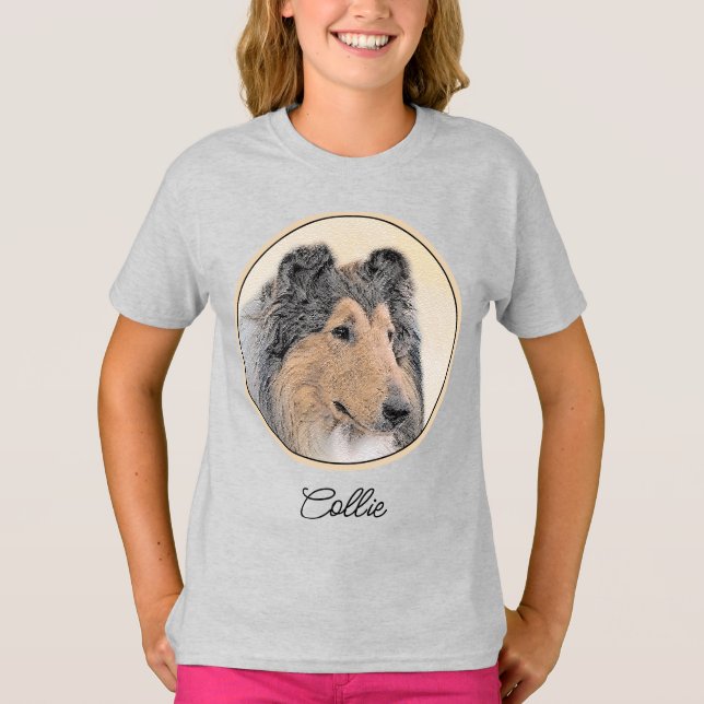 Camiseta Pintura de Collie (Rough) - Arte de Cachorro Origi (Frente)
