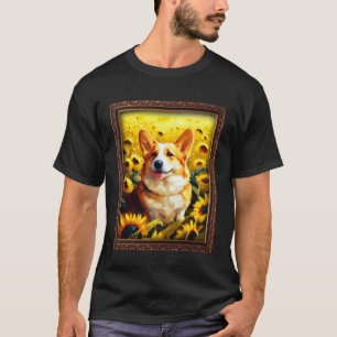 Camiseta Pintura de Corgi Flor de Girassol Mãe Mulheres Flo