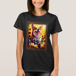 Camiseta Pintura de Corgi Girassol Flor Mamãe Mulheres Flor