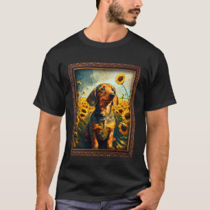 Camiseta Pintura de Dachshunds Flor de Girassol Mãe Mulhere