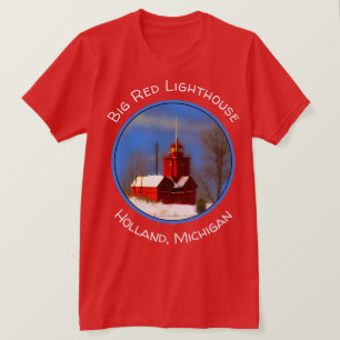 Camiseta Pintura de Farol Vermelho Grande - Arte Original