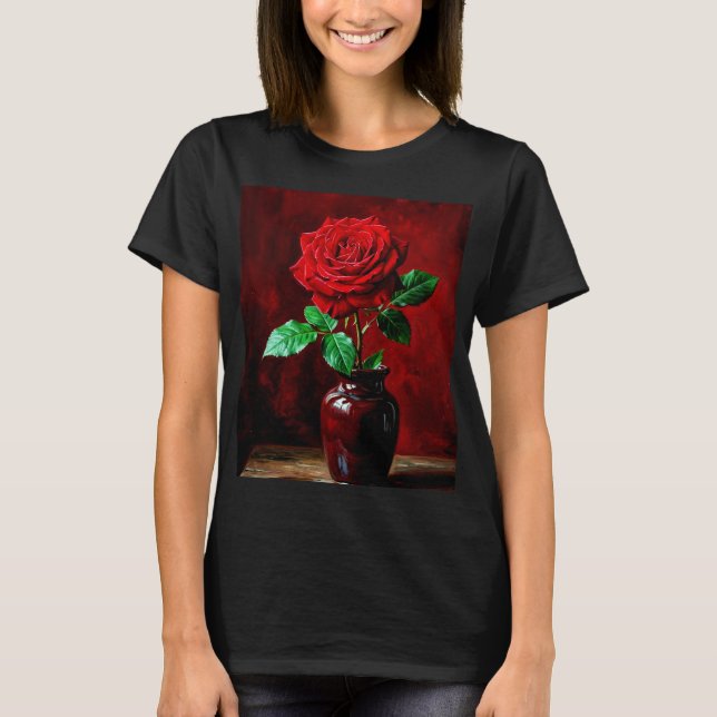 Camiseta Pintura de Flor de Rosa Vermelha (Frente)