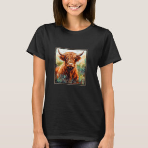 Camiseta Pintura de Flores de Jardim de Vaca das Terras Alt