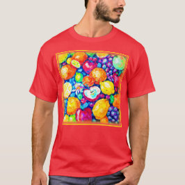 Camiseta Pintura de Frutas de Uvas, Maçãs e Citros. Comprar