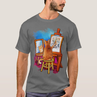 Camiseta Pintura De Gato Animais Artísticos De Leão Amam No