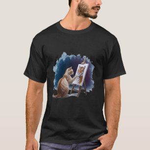 Camiseta Pintura de Gato Leão Artístico Amante de Animais