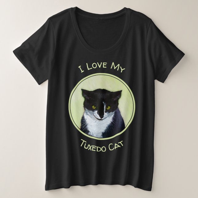 Camiseta Pintura de Gato Tuxedo - Arte de Gato Original Cus (Frente do Design)