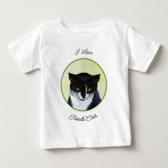 Camiseta Pintura de Gato Tuxedo - Arte Original de Gato Fof (Frente)