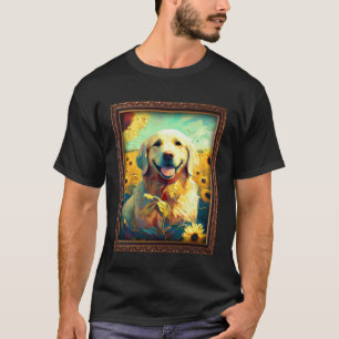 Camiseta Pintura de Golden Retriever Girassol Flor Mamãe Mu