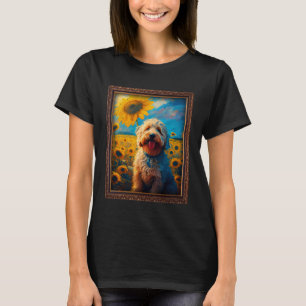 Camiseta Pintura de Goldendoodle Flor de Girassol Mãe Mulhe