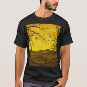 Camiseta Pintura de Gouache: céu amarelo, marrom.